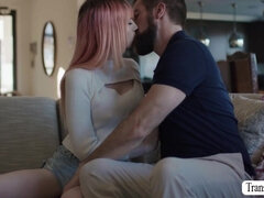 Pink haired TS Mimi Oh rimjob and analed by her stepdaddy
