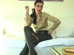 Bottes, Allemand, Cuir, Mature, Maîtresse, Esclave, Fumer, Train