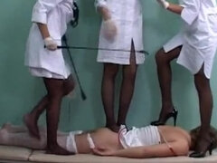 Three russian nurses gagging cropping & torturing their sissy patient
