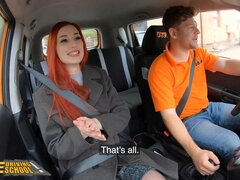 Gigi Rouge's pierced tits and tight pussy get drilled hard in fake driving school
