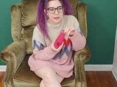 Purple hair, new toy, sweater