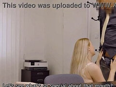 VIP4K. The blonde has a playful mood to have sex in the office with the loan shark