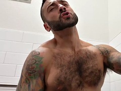 Gay businessman anal fucked in the bathroom at the airport