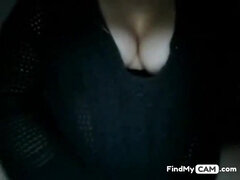 Curvy webcam girl plays with big natural tits - boob play