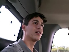 Tricked 21 year old str8 twink fucks his gay ass in a van