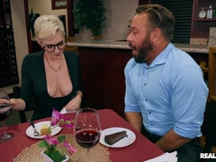 Nerd Blonde with Big Naturals Skye Blue - Dinner And A Show for Big Cock Stud Chad White