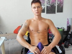 Erotic wheelchair pleasure! Stunning guy strokes himself sensually.