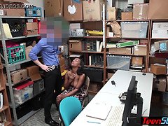 Big boobed ebony teen thief fucks on CCTV by LP officer