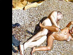 suntanned bony spanish babe gets smashed hard on the beach