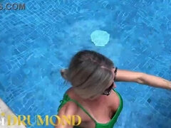 Sexy MILF Fabi Drumond masturbates after cold pool water turns her on - big booty, big tits, solo play