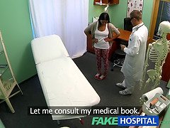 Mia Manarote's shaved pussy gets bent over by doctors for a POV checkup