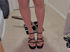 Wearing new sandals and riding a BBC dildo