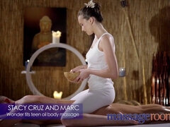 Stacy Cruz's amazing body massage leads to a full body massage with kissing, body massage, and oil massage