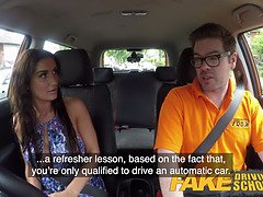 Princess Jasmin's loud orgasm during fake driving school with rough car sex and public banging