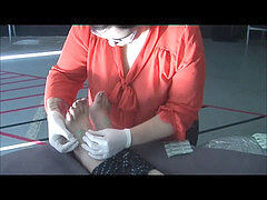 shoeless Cecilia foot torment with needles
