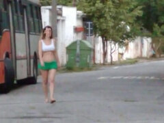 Exhibitionist HotWife with nano skirt and top on street