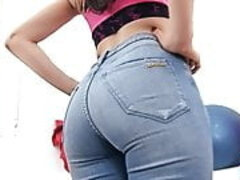 Round Bum Legal teen Prostitute in Tight Jeans and Thong Has Puffy