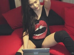 Uroczy, Bikini, Czarny, Sutki, Majtki, Cipka, Pończochy, Tatuaż