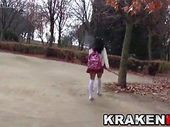 smoking hot schoolgirl provocating  on the streets, outdoor