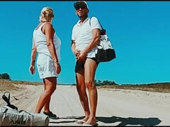 Blonde MILF Step Mom With Big Natural Tits Sucks Stranger On Road Outdoor Blowjob