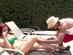 Cul à la bouche, Chambre à dormir, Sucer une bite, Pieds, Mamelons, Chatte, Spandex, Suçant