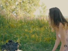 Young Nasty Girl is real full-blown whore who is nailed by old man in public park outdoors - Blowjob