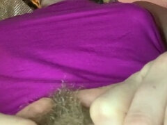 Desperate mom can't hold it before presenting her hairy pussy and spreading her sexy lips for you