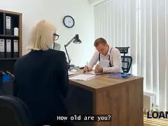 Anal, Blondine, Briller, Hd, Naturlige bryster, Kontor, Realitet, Barberet