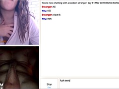 Lovely teen Omegle plays with big white cock
