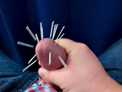 Ruined orgasm with cock impaling - extreme CBT, acupuncture needles through the head, edging and cock seduction