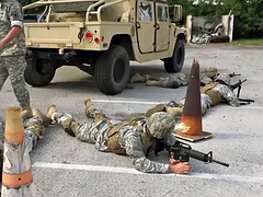 Military black stud fucked outdoors in voyeur threesome