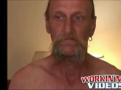 Bearded mature gay jerks off his big man rod and comes rigid