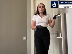 Lustful maid Alisha Montonari gives boss a blowjob in POV