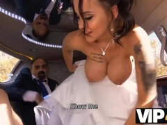 VIP4K. Random passerby scores luxurious bride in the wedding limo