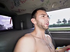 Str8 guy fucks gay guy bareback for money in public van on the street