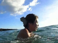 Sami Parker, finally experiencing the ocean, at a nude beach - Asian, amateur, outdoor