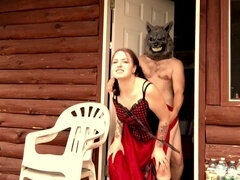 Naughty chubby Little Red Riding Hood discovers her dominant wolf in the forest
