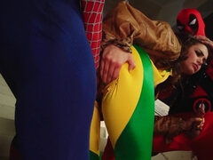 Skinny supergirl knows Spider-Man and Deadpool just want sex