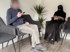 Naughty public exhibition in a hospital waiting room! Stunning Muslim stranger catches me stroking off