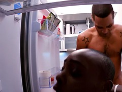 Deepthroating black babe gets her pussy stuffed in the kitchen by BBC boyfriend