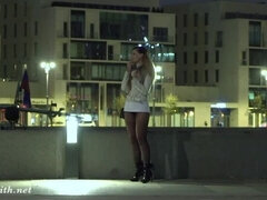 Deep Evening - Russian Jeny Smith walks in public in transparent pantyhose without panties