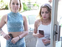 Two college blondes are comparing their blowjob skills