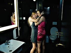 ItPOV - Sybil and Aislinn have lesbian sex and pussy licking in a public toilet