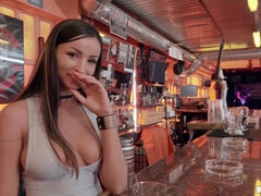 Sexy Brunette Barmaid Shows Tits and Boobs at Public Bar Gets Laid Again by Tristan Seagal