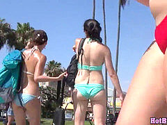 astounding Big Ass Teen Thong swimsuit Beach voyeur Closeup