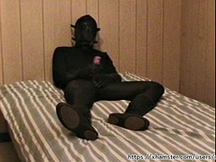 Prolonged rubber teasing with cock ring and milky cum