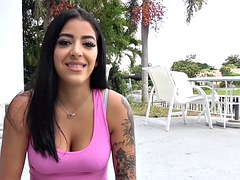 Tattooed babe with hairy pussy and piercings enjoys sex after casting