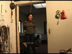 Steffi dangling on rope tightly ballgagged