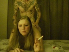 Watch me get pounded while enjoying a smoke, as cum is unleashed all over my face!