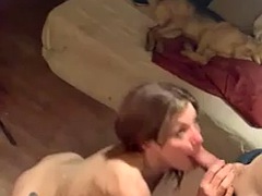 This slut lets her boyfriends so-called friend film her sucking him off behind his back